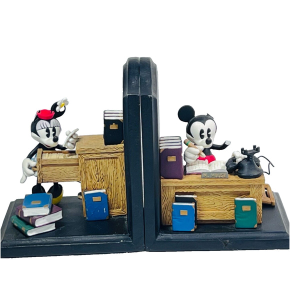 Disney Other - Disney Mickey and Minnie Mouse Sitting at Office Desk Bookends Figi Graphics